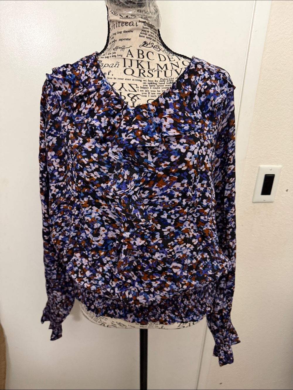 Floral Print Long-Sleeve Blouse - Purple Multi
